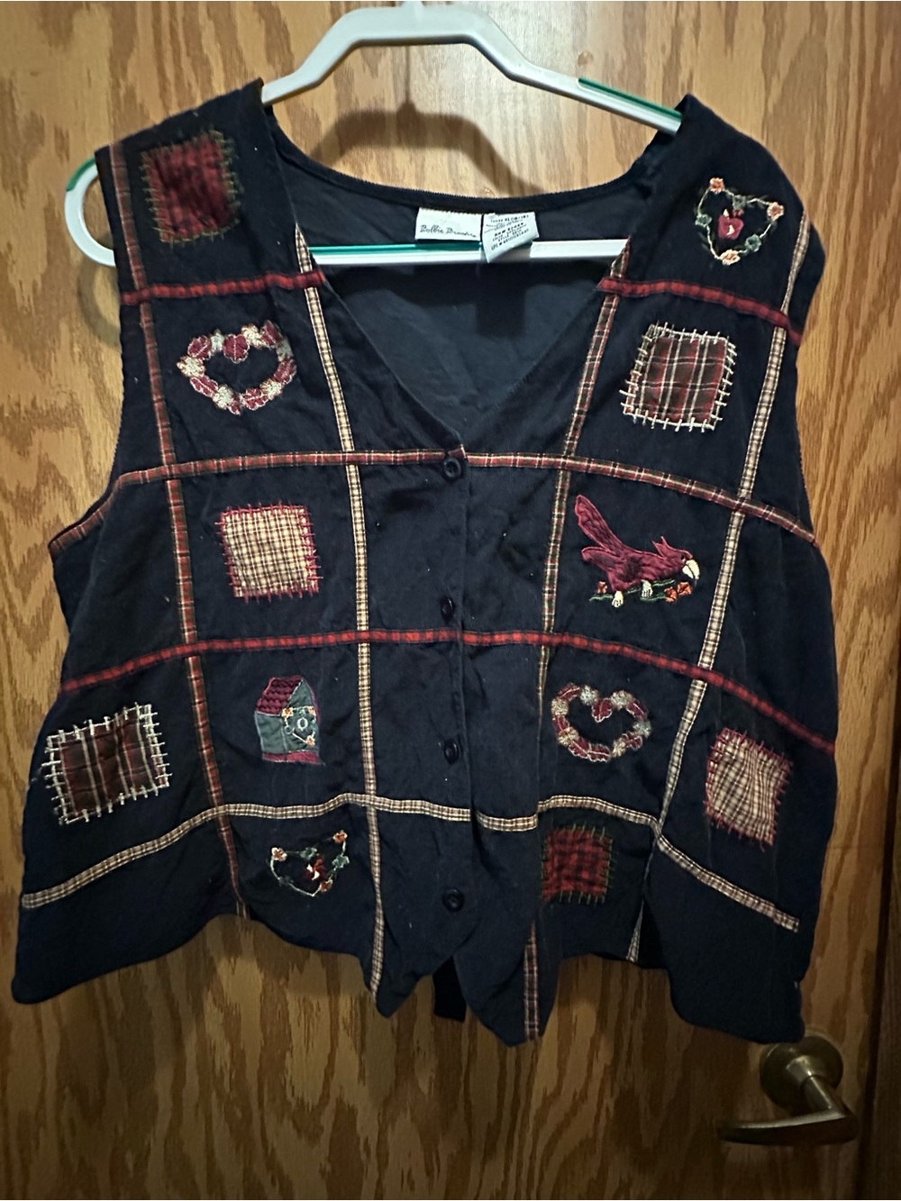 Vintage Bobbie Brooks Navy Patchwork Embroidered Vest